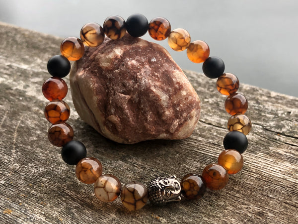 Lightening Agate & Matte Black Onyx 8mm