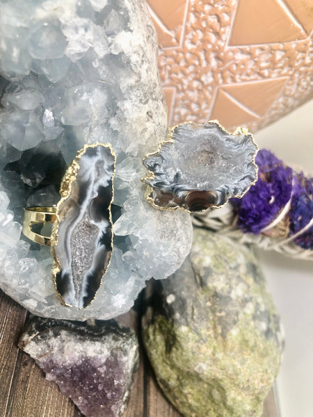 Natural Druzy adjustable rings