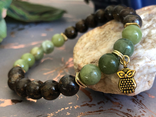 Bronzite & green Jade 8mm Bracelet