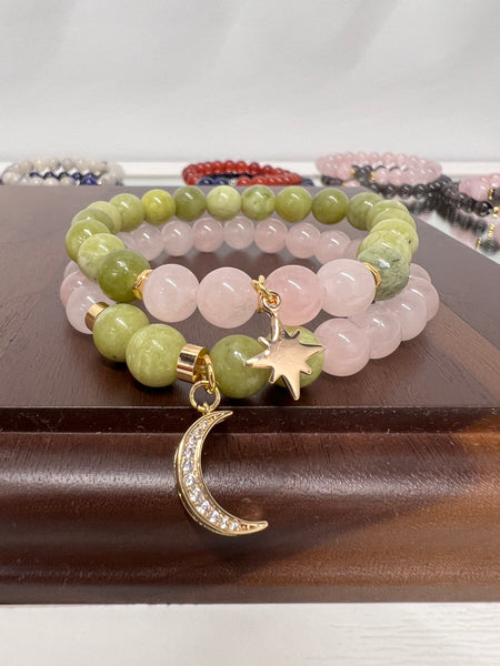 Green Jade & rose quartz couple set