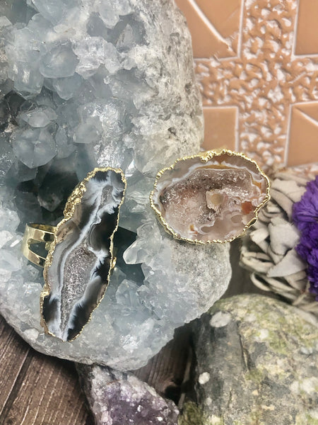 Natural Druzy adjustable rings