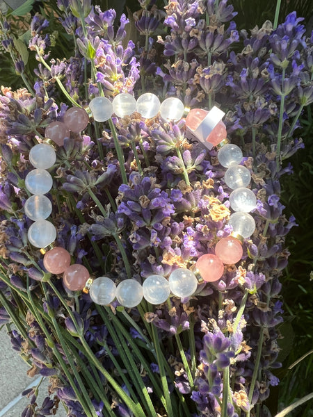Selenite with tree agate or rose quartz