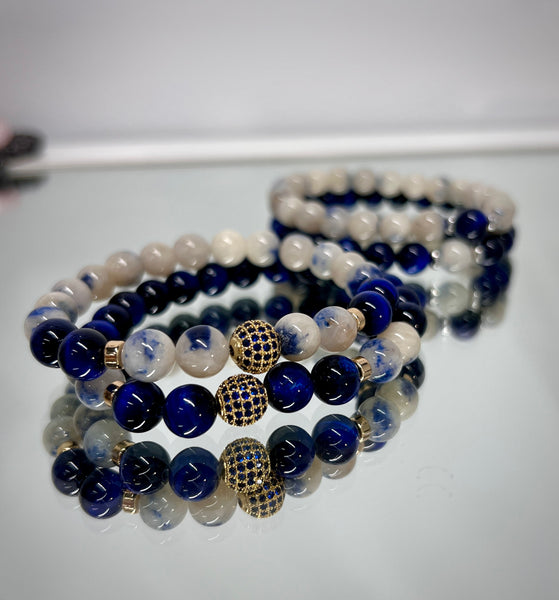 Durmortierite & Blue tiger eye couple set
