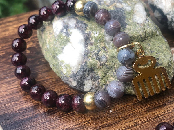 Red Garnet & Botswana Agate 8mm bracelet