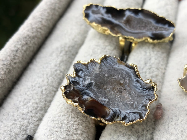 Natural Druzy adjustable rings