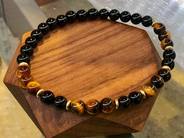 Black onyx & tiger eye 6mm bracelet