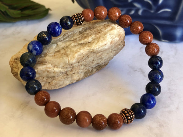 Gold sandstone & Lapis lazuli 8mm
