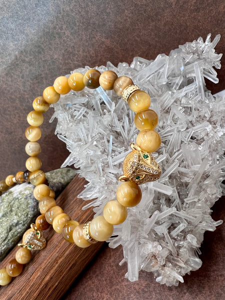 Green eye leopard mom tiger eye bracelets