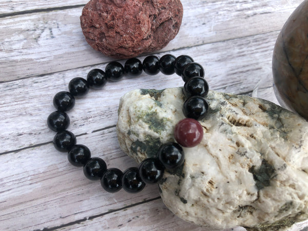 Black Onyx & Mookaite or Hematite 10mm