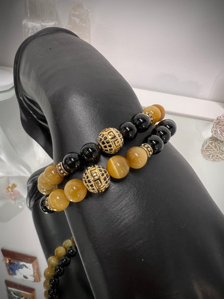 Black Onyx & yellow Tiger Eye couple set