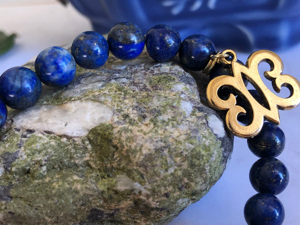 Lapis Lazuli & Yellow crazy lace Agate with Adinkra charm