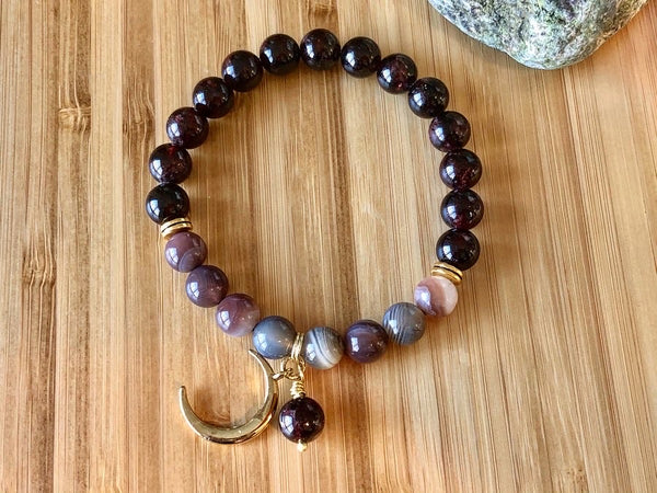 Red Garnet & Botswana Agate 8mm bracelet