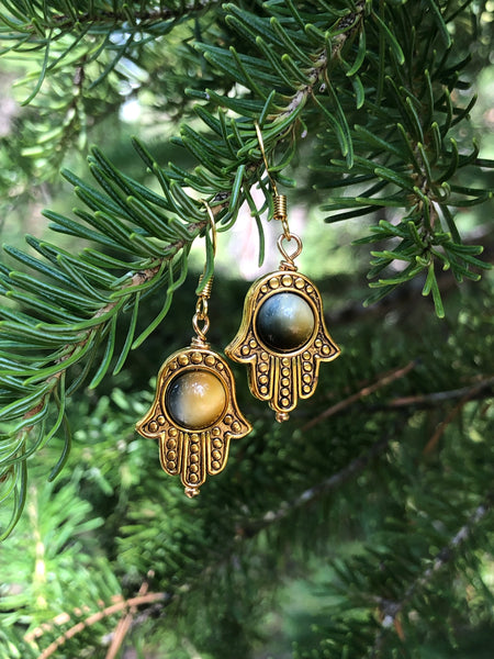 Golden Hamsa hand earrings