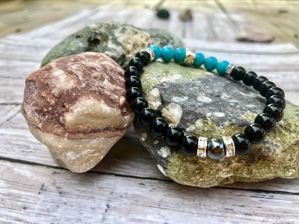 Black Onyx and Turquoise 8mm Bracelet