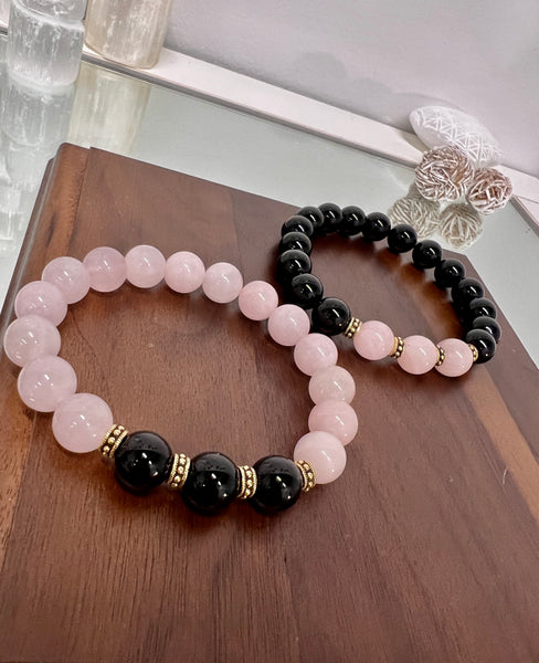 Rose Quartz & Black onyx couple set