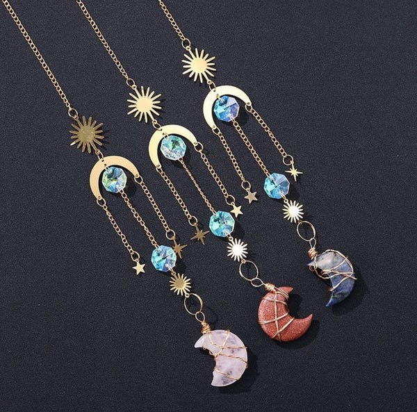 Crystal crescents moon sun catcher hanger