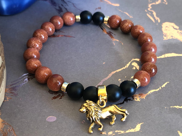 Gold Sandstone & Matte Onyx 8mm