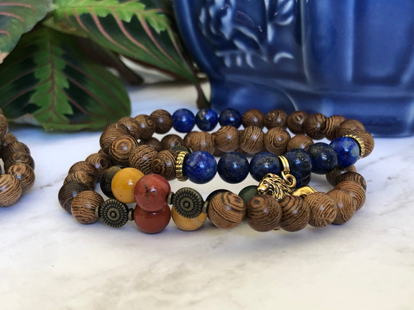 Lapis lazuli & wooden beads 8mm