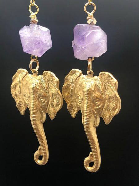 Raw brass elephant earrings