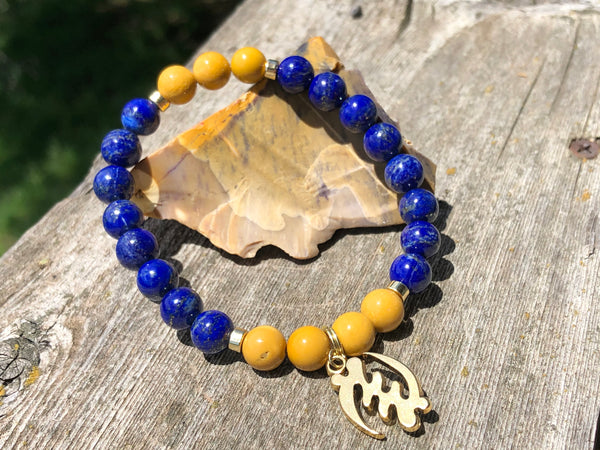 Lapis Lazuli, yellow Mookaite & Gye Nyame