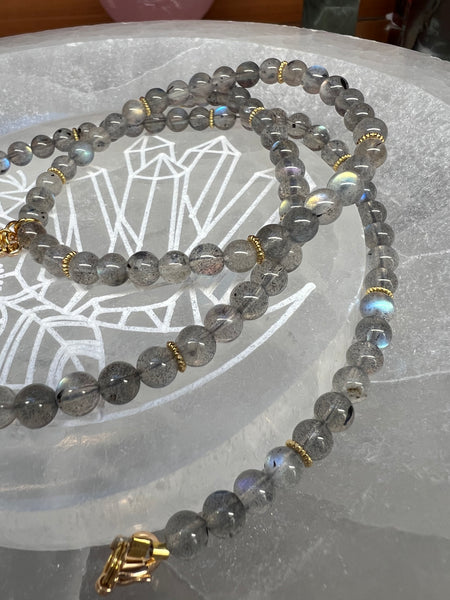 Blue flashy Labradorite 6mm grade AAA and moon pendant set