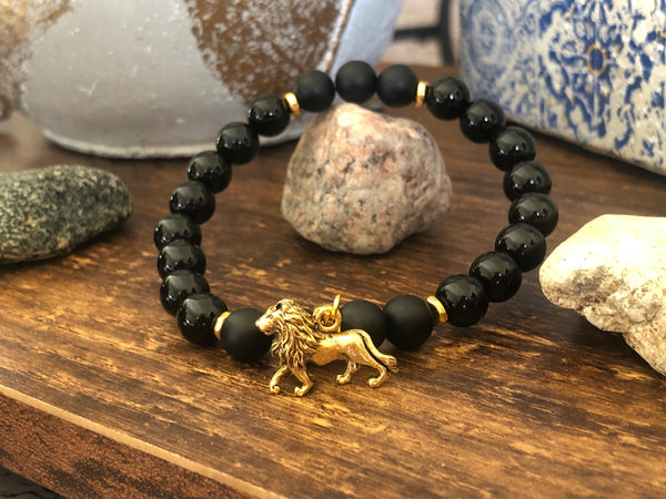 Black Onyx Judah Lion 8mm Bracelet