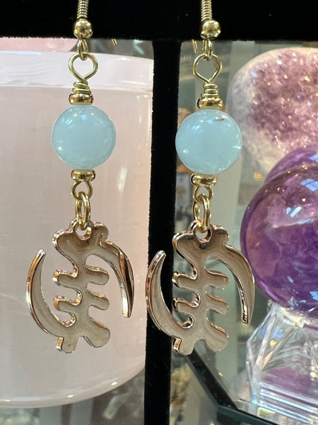 Gye nyame earrings golden/aquamarine