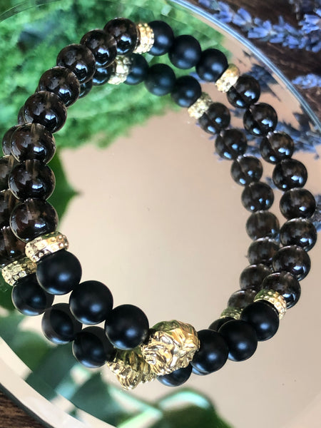 Onyx and Smokey quartz men bracelets
