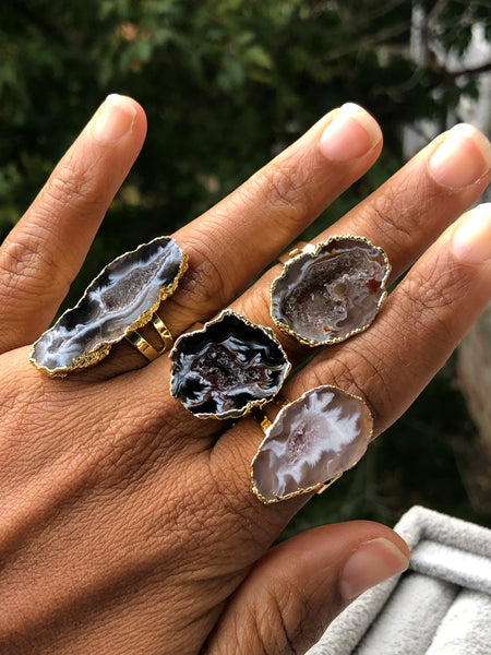 Natural Druzy adjustable rings