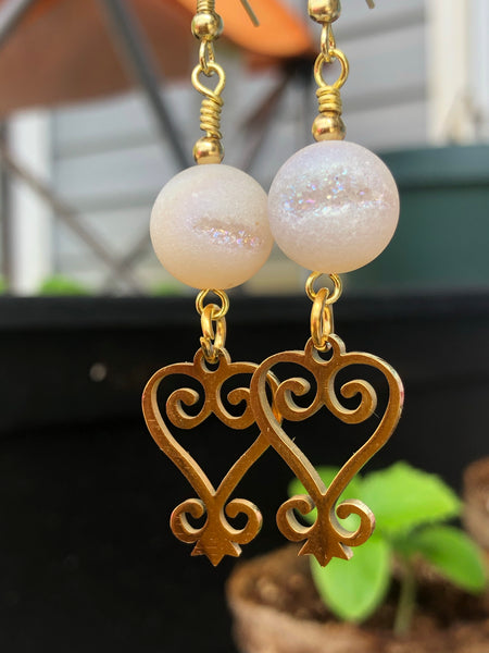 Druzy agate rainbow and Sankofa earrings