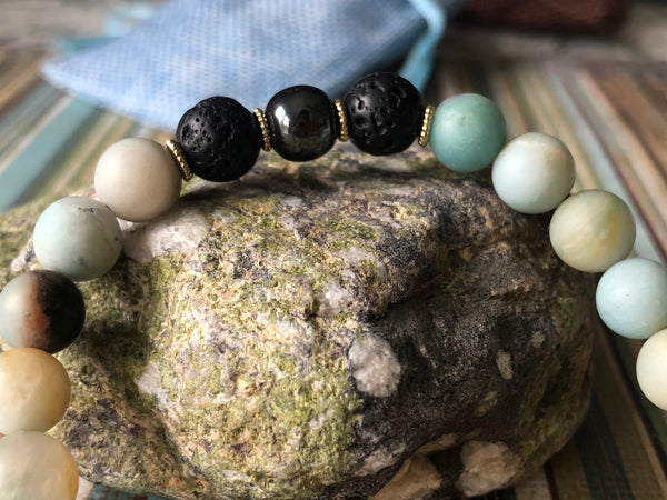 Amazonite & Lava Beads & Hematite Bracelet