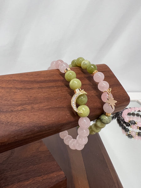 Green Jade & rose quartz couple set