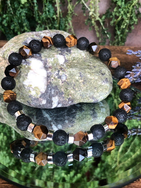 Faceted tiger eye & lava beads