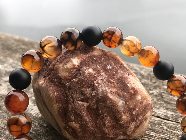 Lightening Agate & Matte Black Onyx 8mm
