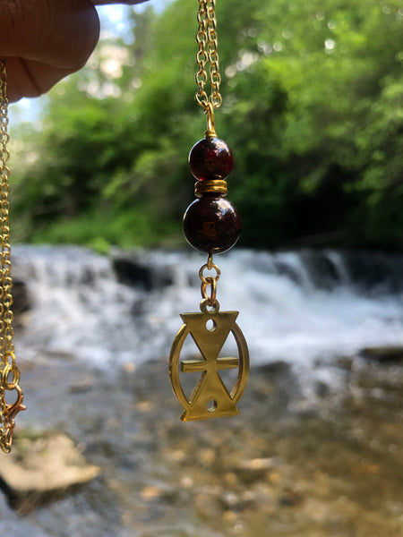 Mmere Dane Adinkra charm and Red Garnet pendant