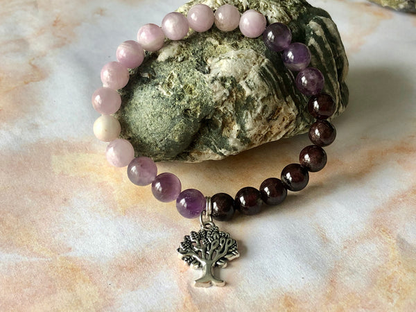 Red Garnet, Amethyst & Kunzite 8mm