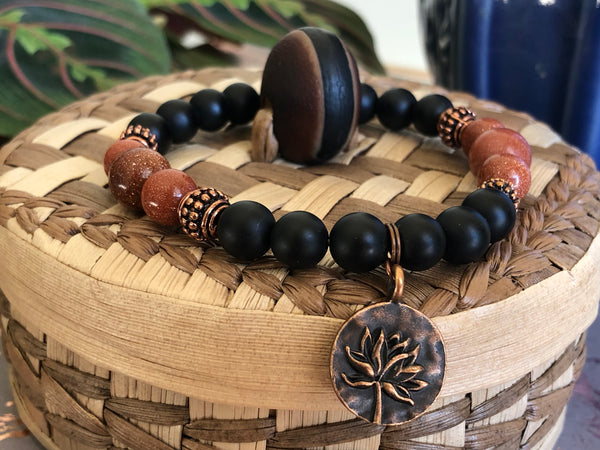 Matte Black Onyx & Gold Sandstone 8mm