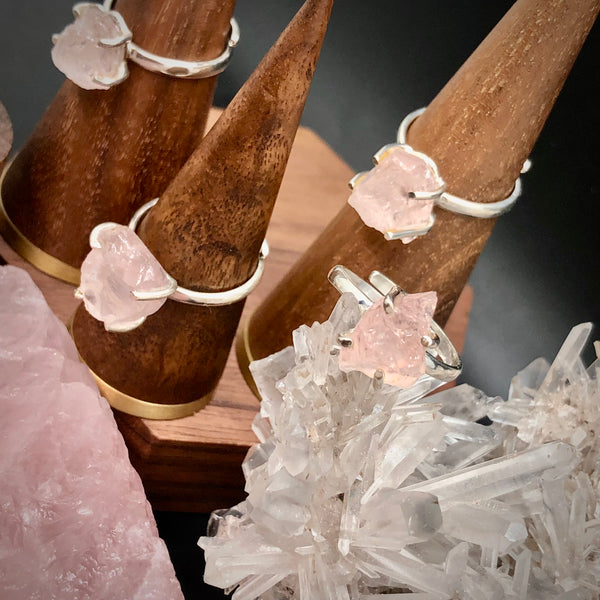 Raw rose quartz Sterling silver 925 ring