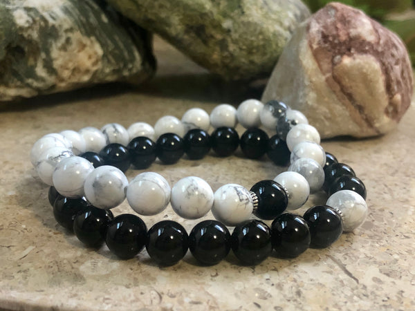 Black onyx and white howlite 8mm. Couple set