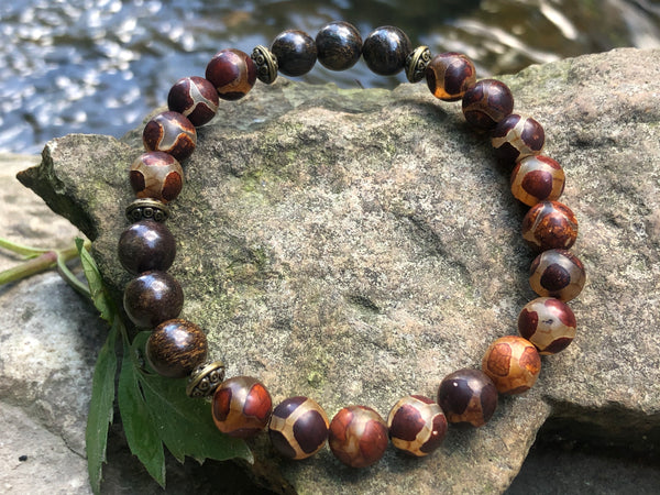 Tibetean DZI agate & Bronzite