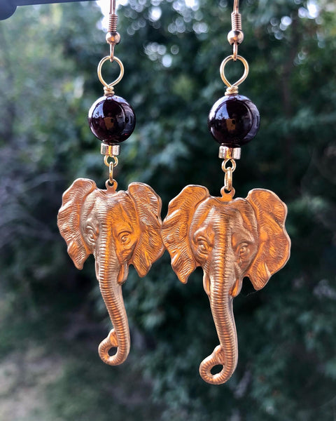 Raw brass elephant earrings