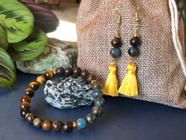 Bronzite, Mosaic Agate & Tiger eye 8mm Bracelet