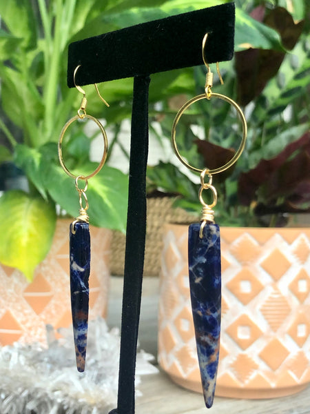 Natural orange blue sodalite earrings