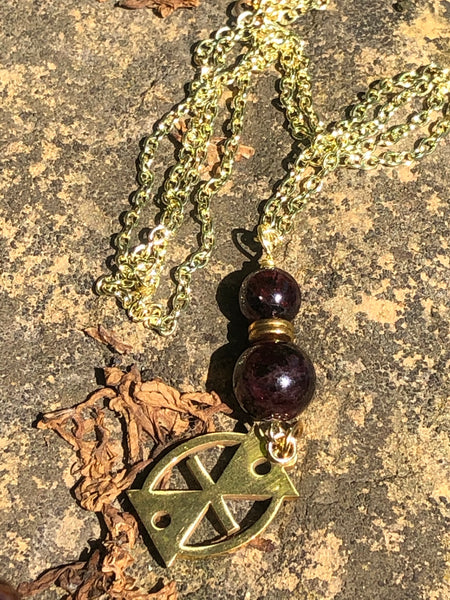 Mmere Dane Adinkra charm and Red Garnet pendant