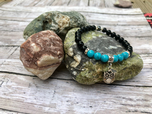 Black Onyx and Turquoise 8mm Bracelet