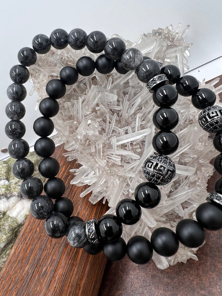 Black onyx and tourmanilated quartz