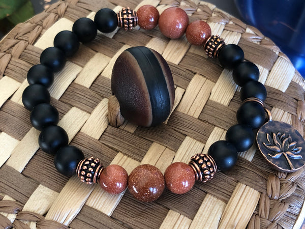 Matte Black Onyx & Gold Sandstone 8mm