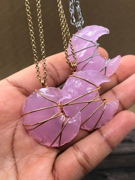 Rose Quartz crescent moon necklace