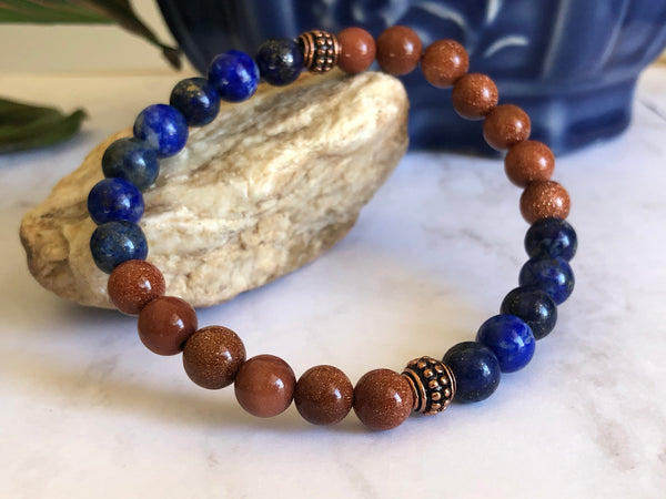 Gold sandstone & Lapis lazuli 8mm