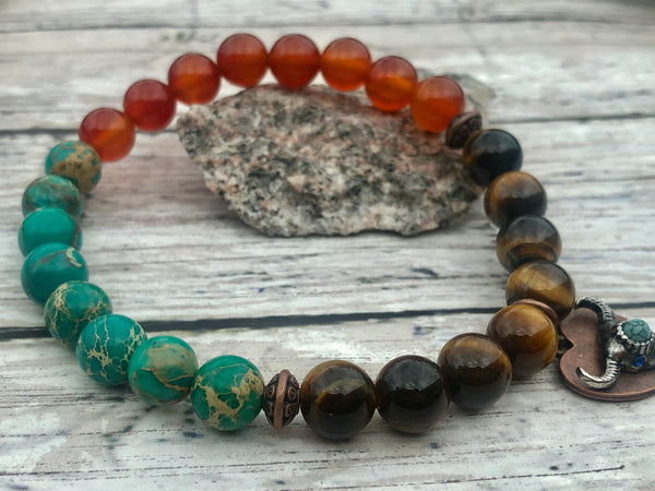 Tiger eye, carnelian, and imperial green jasper 8mm